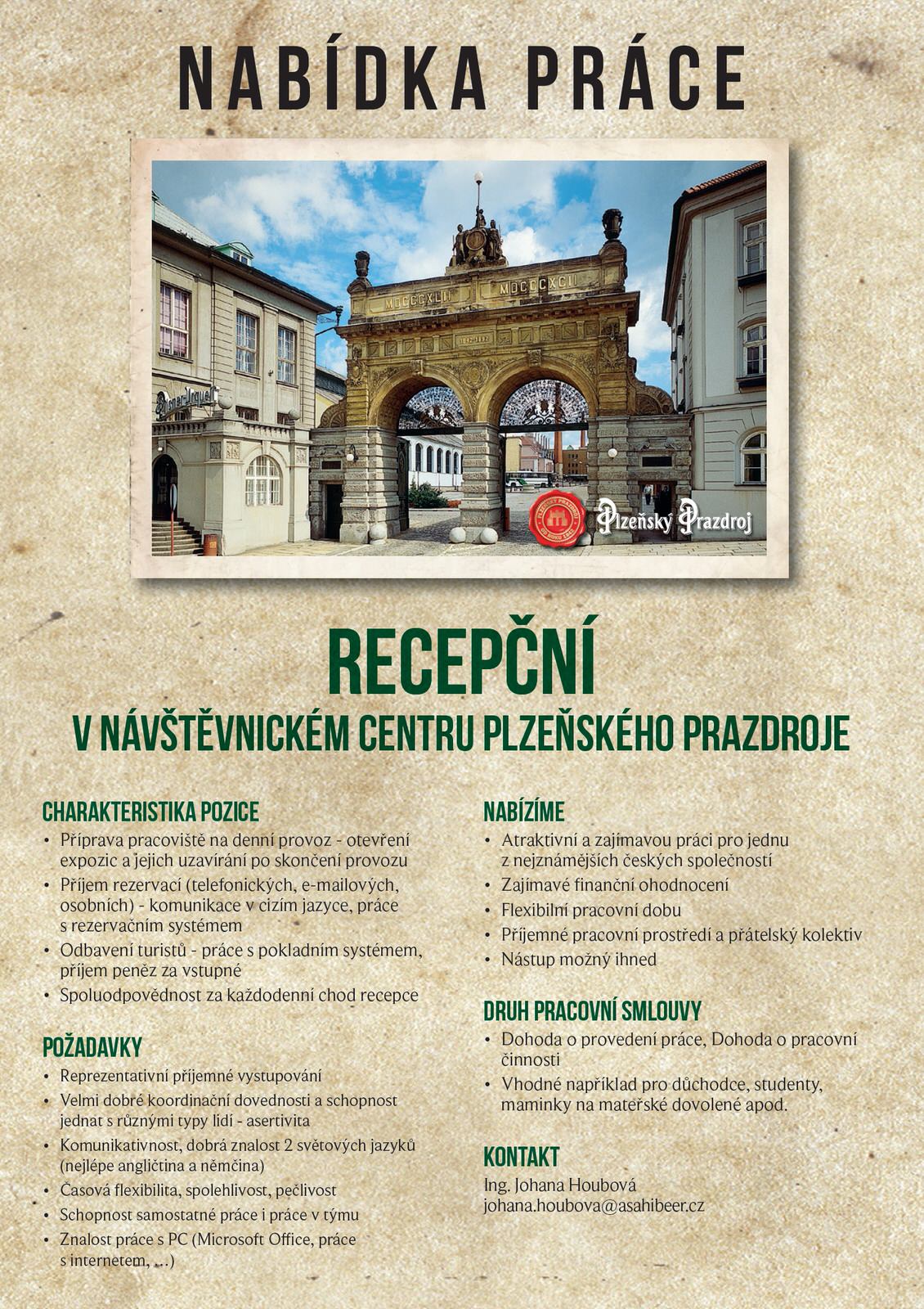 Nabídka Práce – RECEPČNÍ / Prazdroj Visit